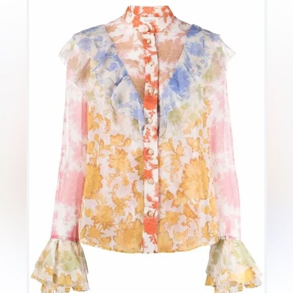 Zimmermann post card colored button blouse - Picture 2 of 8